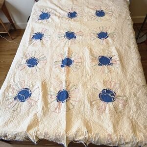Antique 1930s Dresden Plate Cutter Quilt - 78"x66" - Vintage Feedsack Salvage Fa